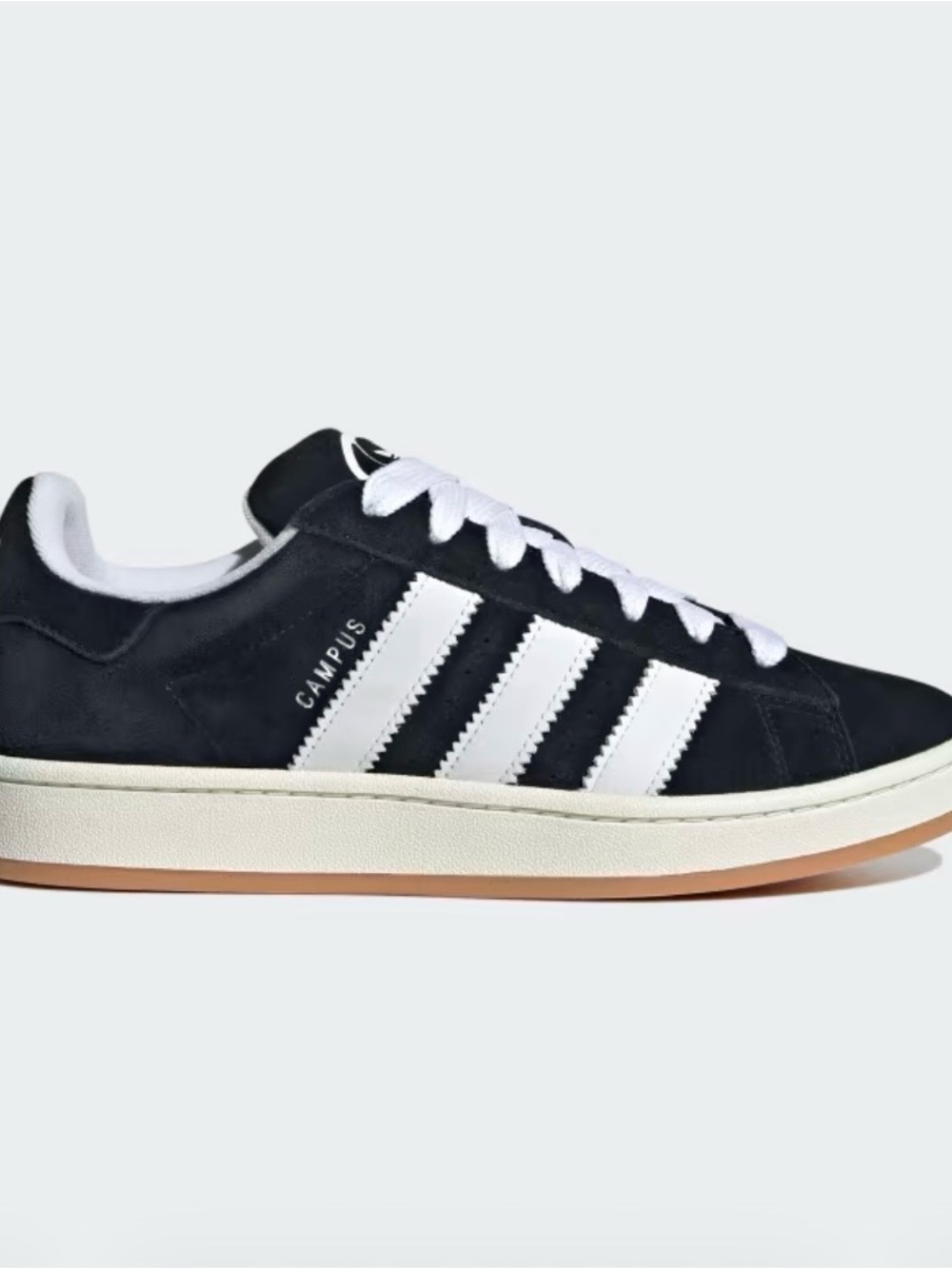 adidas Campus Suede Sneakers in Black and White with Gum Outsole
